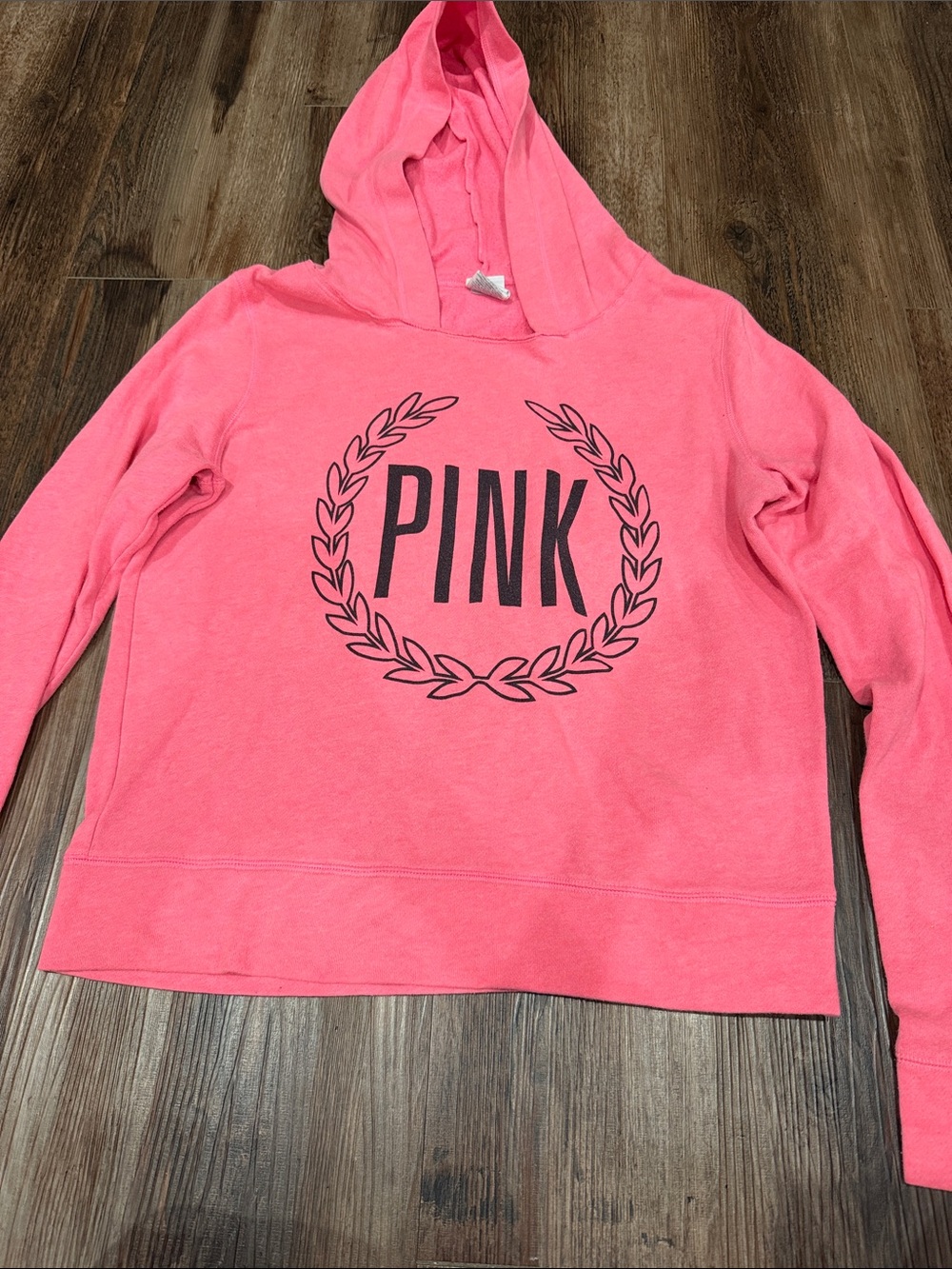PINK Victoria's Secret Coral Pink Hoodie Sweatshirt with Laurel Logo